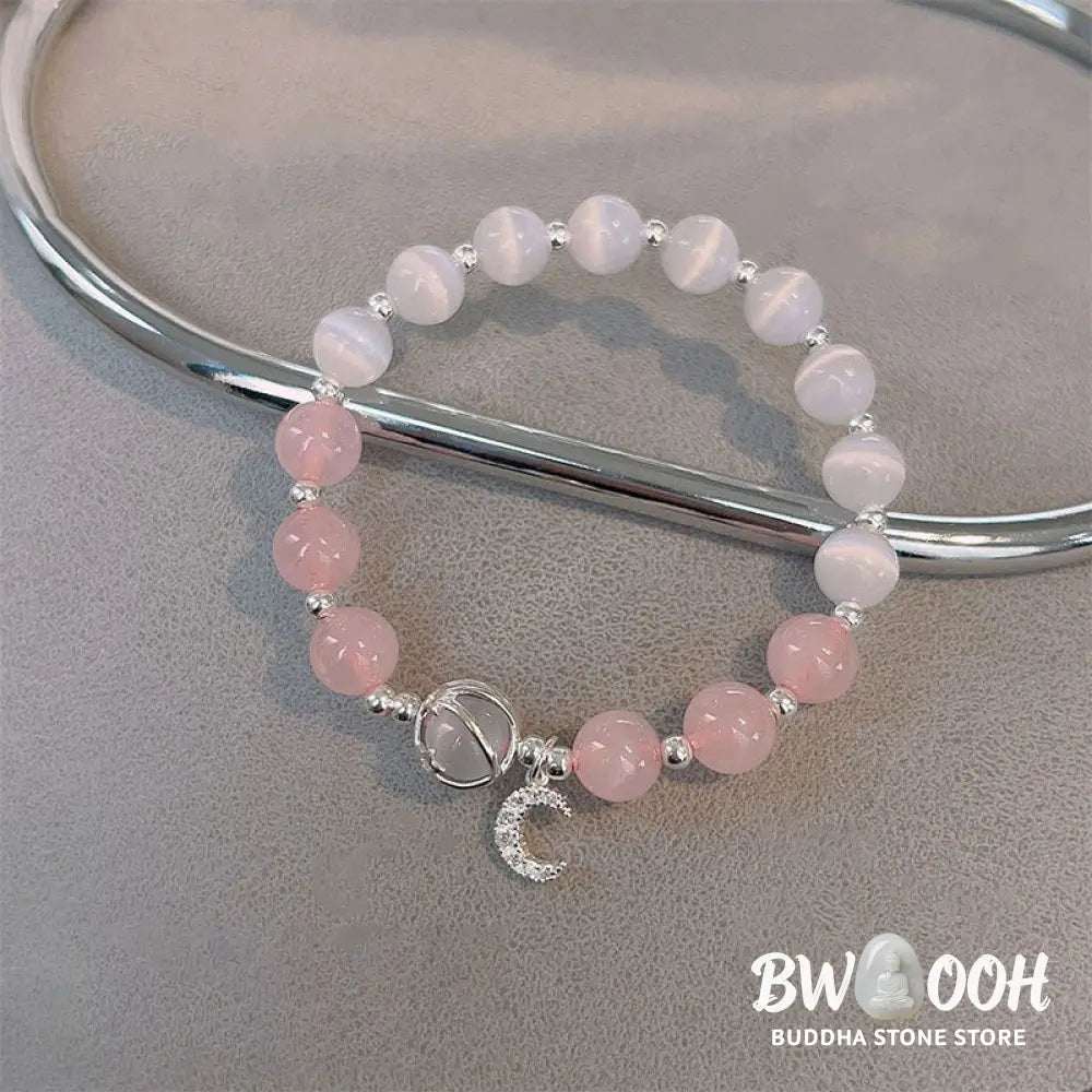 Buddha Stones Natural Cat’s Eye Pink Crystal Moon Love Charm Bracelet - Cat’s Eye&amp;Pink Crystal - Bracelet