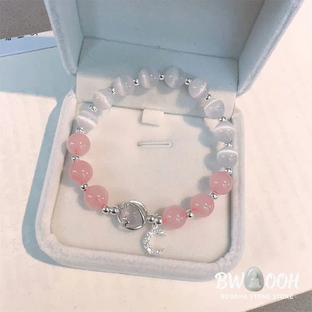 Buddha Stones Natural Cat’s Eye Pink Crystal Moon Love Charm Bracelet - Cat’s Eye&amp;Pink Crystal - Bracelet