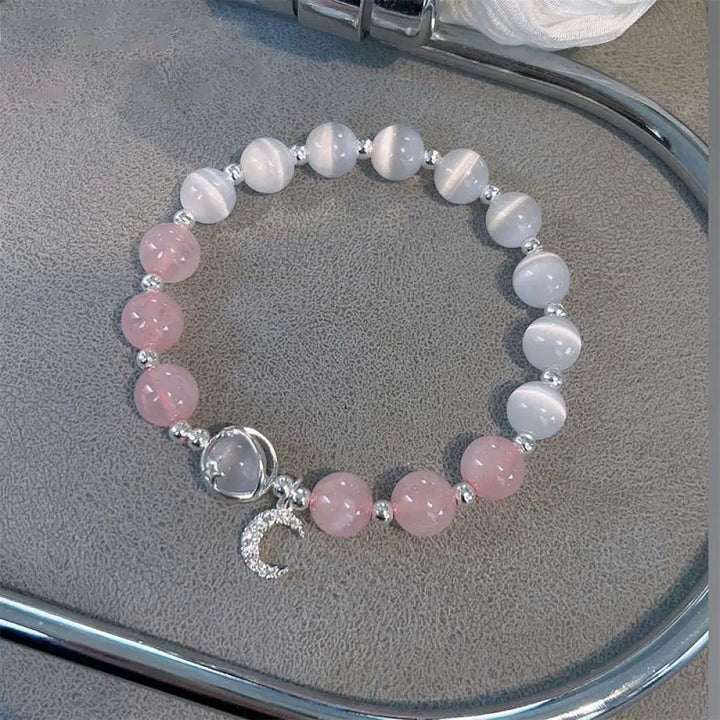 Buddha Stones Natural Cat’s Eye Pink Crystal Moon Love Charm Bracelet - Cat’s Eye&amp;Pink Crystal - Bracelet