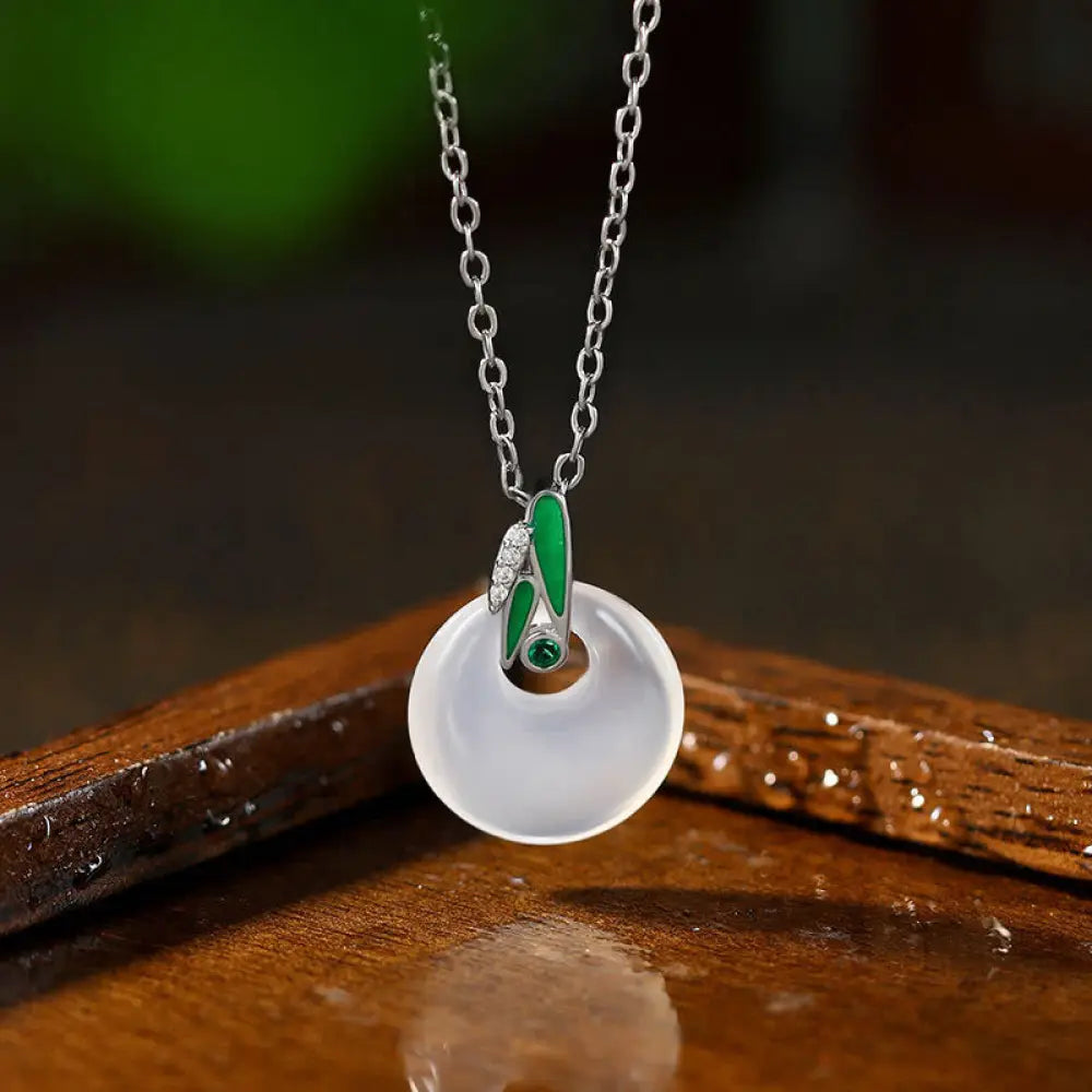 Buddha Stones Natural Chalcedony Bamboo Leaf Peace Buckle Wealth Necklace Pendant - BWOOOH - Chalcedony - Necklaces &