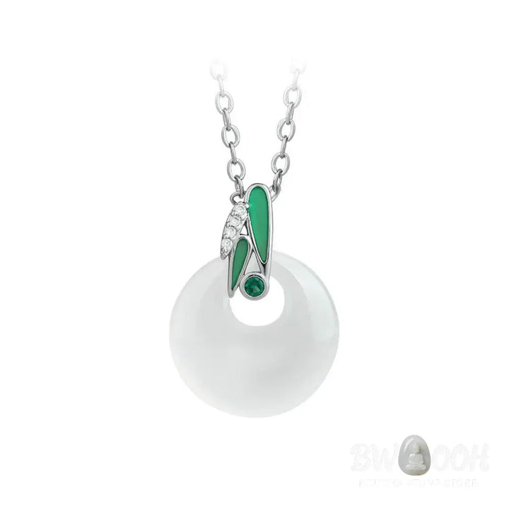Buddha Stones Natural Chalcedony Bamboo Leaf Peace Buckle Wealth Necklace Pendant - BWOOOH - Chalcedony - Necklaces &amp;