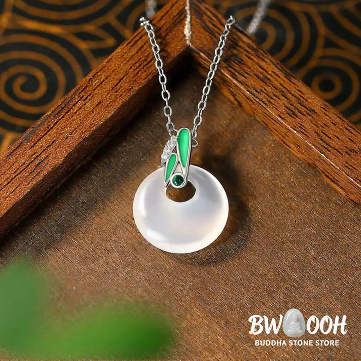 Buddha Stones Natural Chalcedony Bamboo Leaf Peace Buckle Wealth Necklace Pendant - BWOOOH - Chalcedony - Necklaces &amp;