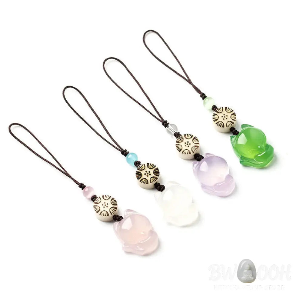 Buddha Stones Natural Chalcedony Fox Harmony Phone Hanging Decoration - Phone Hanging Decoration