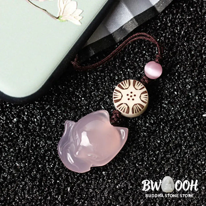 Buddha Stones Natural Chalcedony Fox Harmony Phone Hanging Decoration - Phone Hanging Decoration