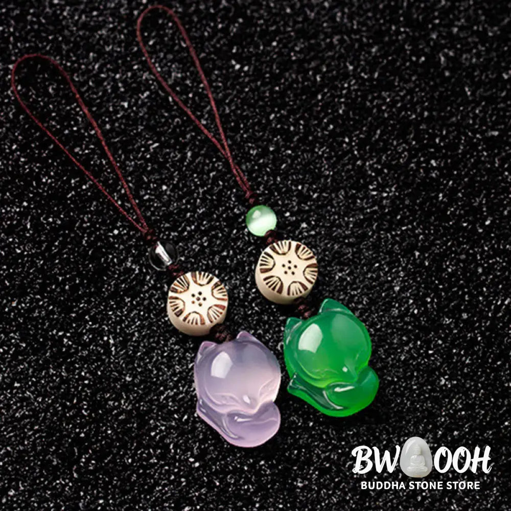 Buddha Stones Natural Chalcedony Fox Harmony Phone Hanging Decoration - Phone Hanging Decoration