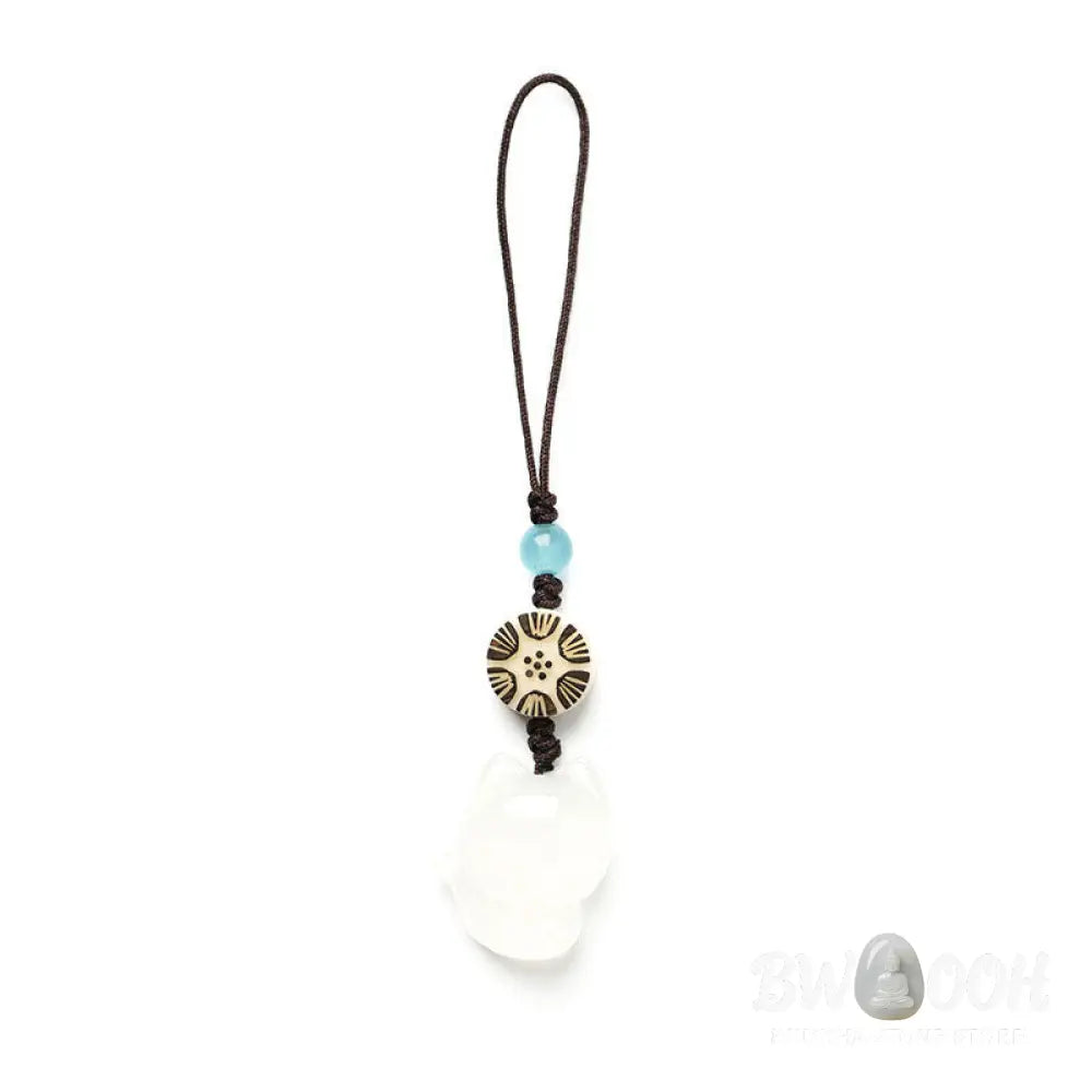 Buddha Stones Natural Chalcedony Fox Harmony Phone Hanging Decoration - Phone Hanging Decoration