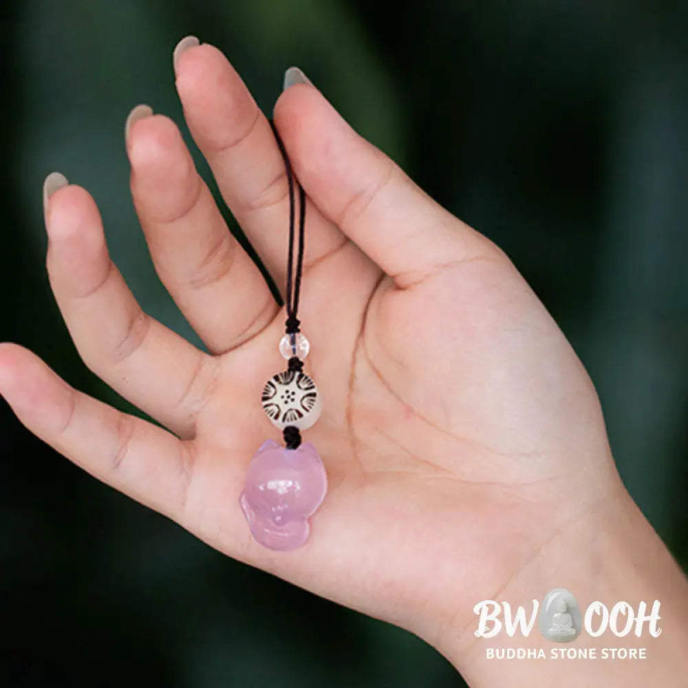 Buddha Stones Natural Chalcedony Fox Harmony Phone Hanging Decoration - Phone Hanging Decoration