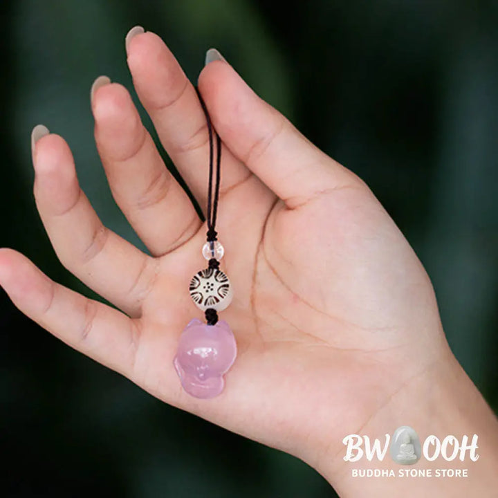 Buddha Stones Natural Chalcedony Fox Harmony Phone Hanging Decoration - Phone Hanging Decoration