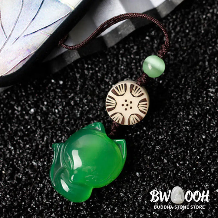 Buddha Stones Natural Chalcedony Fox Harmony Phone Hanging Decoration - Phone Hanging Decoration