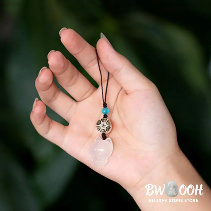 Buddha Stones Natural Chalcedony Fox Harmony Phone Hanging Decoration - Phone Hanging Decoration