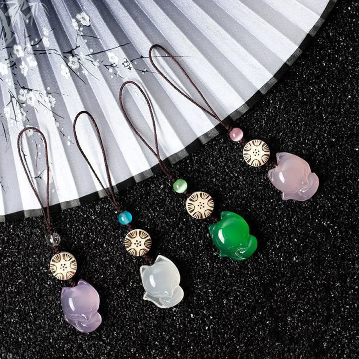 Buddha Stones Natural Chalcedony Fox Harmony Phone Hanging Decoration - Phone Hanging Decoration