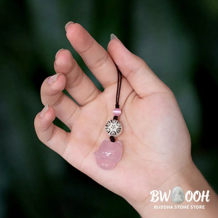 Buddha Stones Natural Chalcedony Fox Harmony Phone Hanging Decoration - Phone Hanging Decoration