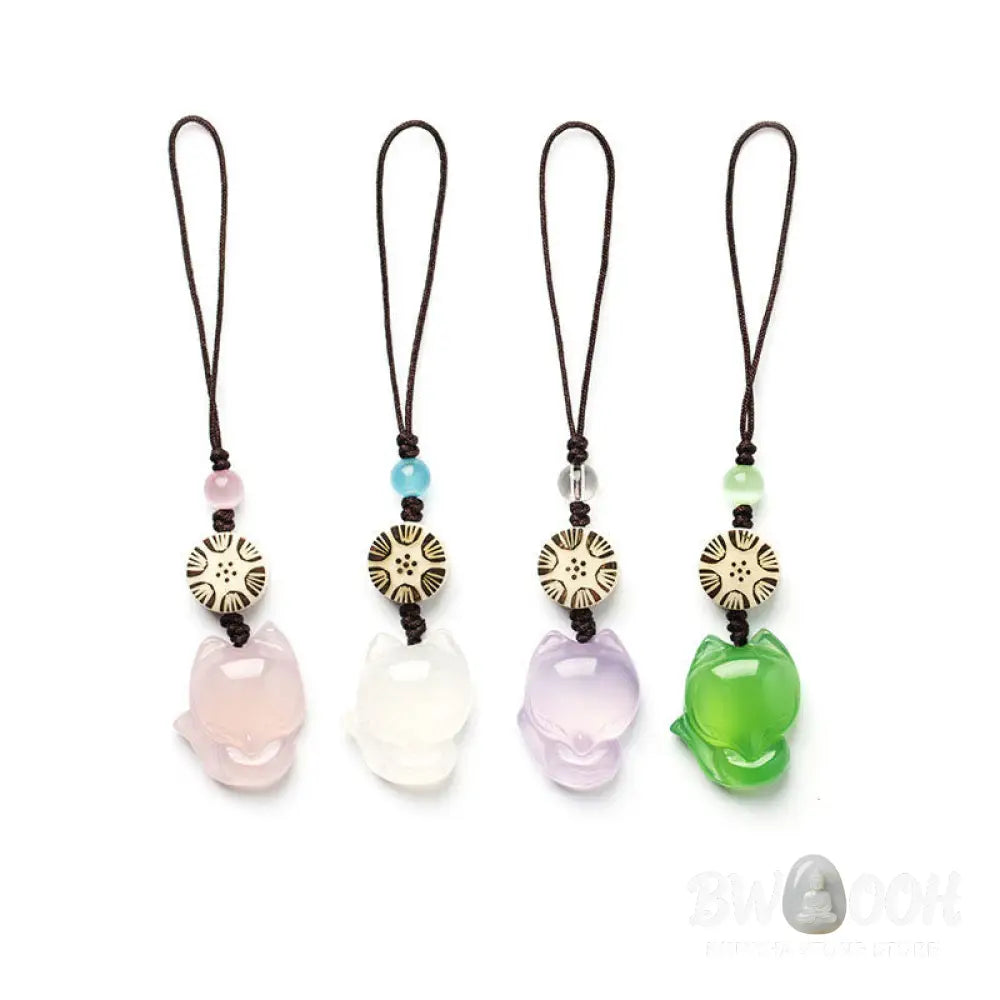 Buddha Stones Natural Chalcedony Fox Harmony Phone Hanging Decoration - Phone Hanging Decoration