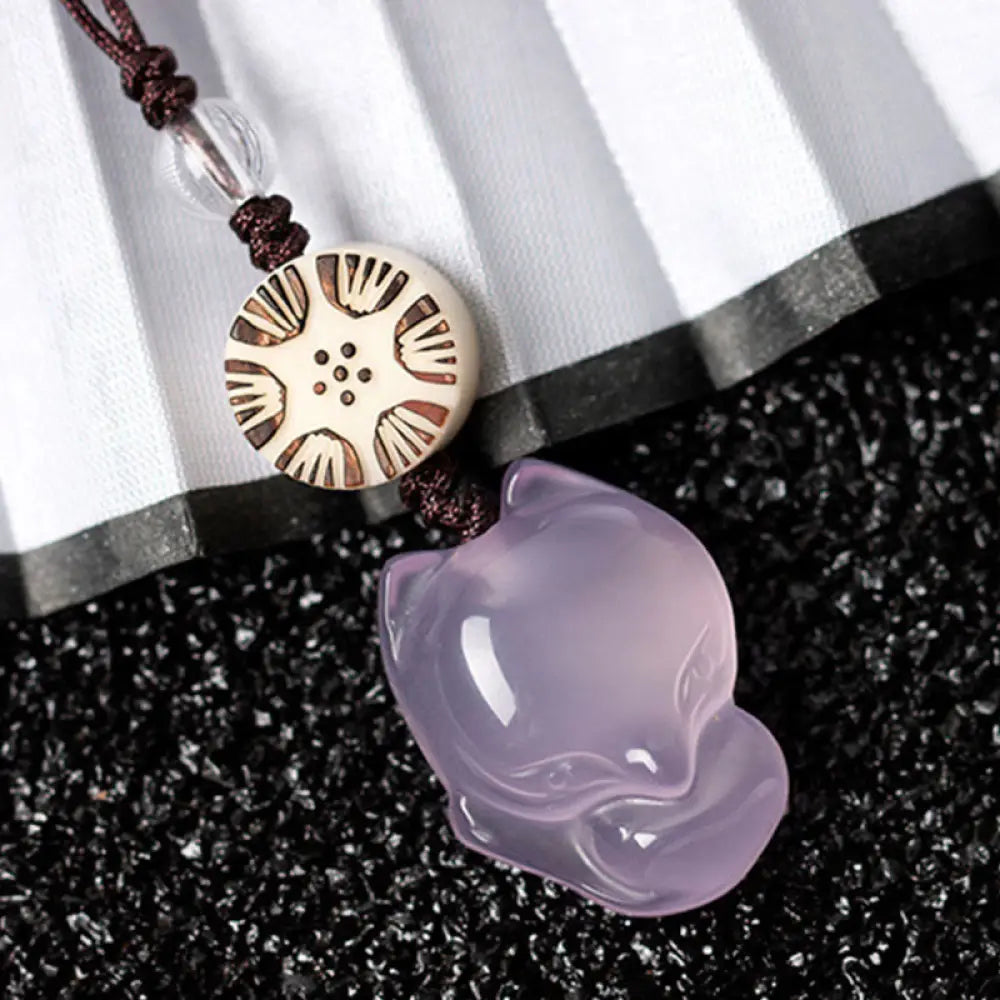 Buddha Stones Natural Chalcedony Fox Harmony Phone Hanging Decoration - Purple Fox - Phone Hanging Decoration
