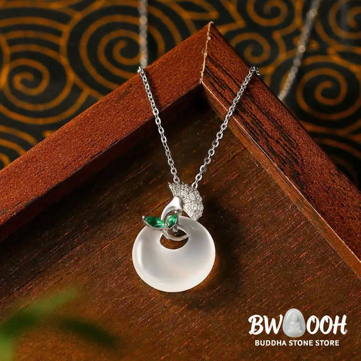 Buddha Stones Natural Chalcedony Ginkgo Leaf Peace Buckle Harmony Necklace Pendant - BWOOOH - Chalcedony - Necklaces &amp;