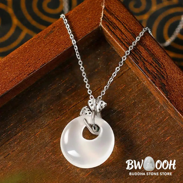 Buddha Stones Natural Chalcedony Ginkgo Leaf Peace Buckle Harmony Necklace Pendant - BWOOOH - Chalcedony - Necklaces &amp;