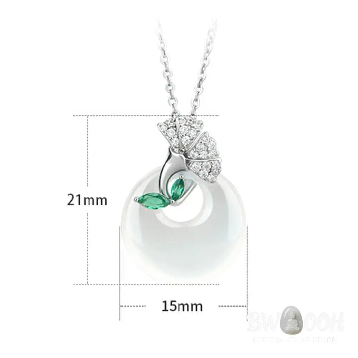 Buddha Stones Natural Chalcedony Ginkgo Leaf Peace Buckle Harmony Necklace Pendant - BWOOOH - Chalcedony - Necklaces &amp;