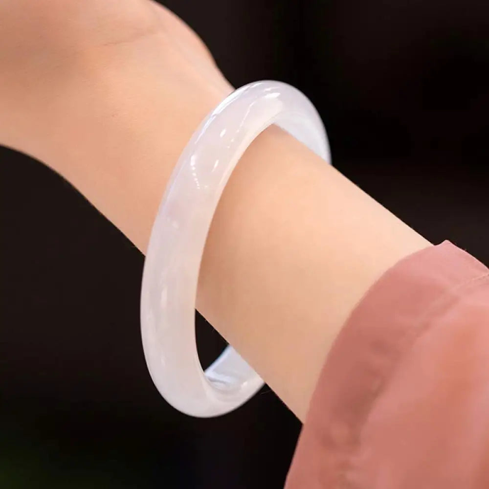BWOOOH Natural Chalcedony Harmony Positive Bracelet Bangle - White / 52mm - Bracelet Bangle