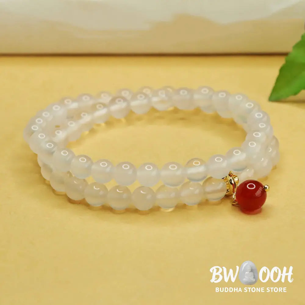 Buddha Stones Natural Chalcedony Red Agate Bead Double Layer Harmony Positive Bracelet - BWOOOH - Chalcedony(Wrist