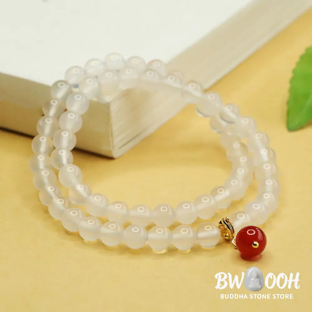 Buddha Stones Natural Chalcedony Red Agate Bead Double Layer Harmony Positive Bracelet - BWOOOH - Chalcedony(Wrist