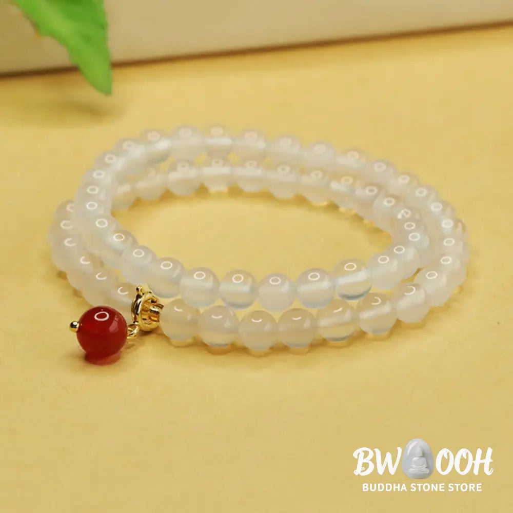 Buddha Stones Natural Chalcedony Red Agate Bead Double Layer Harmony Positive Bracelet - BWOOOH - Chalcedony(Wrist