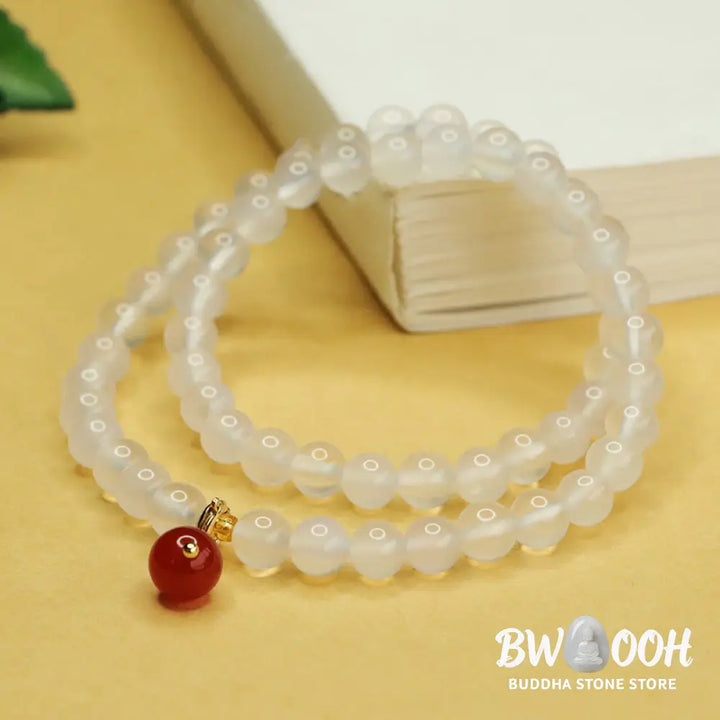 Buddha Stones Natural Chalcedony Red Agate Bead Double Layer Harmony Positive Bracelet - BWOOOH - Chalcedony(Wrist