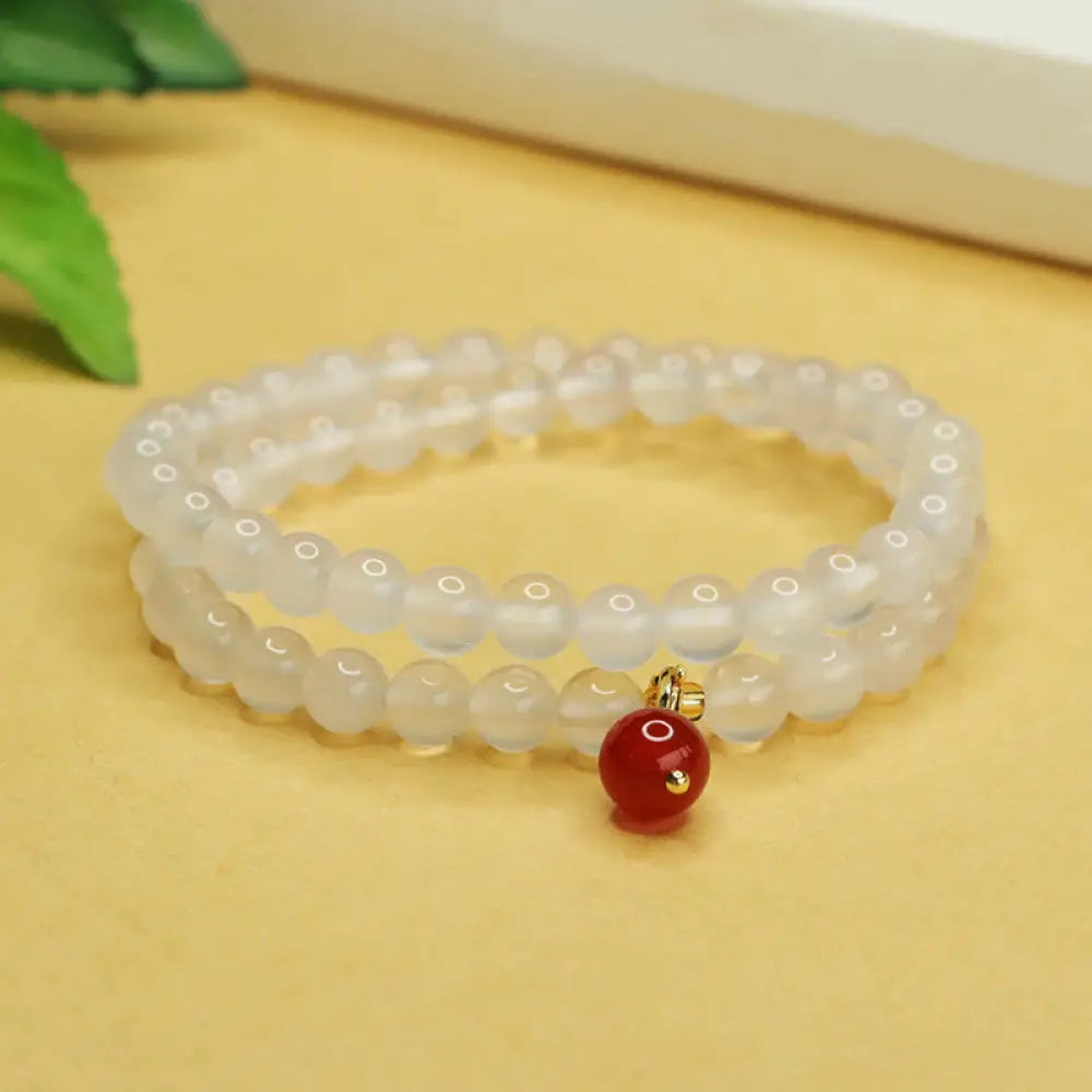 BWOOOH Natural Chalcedony Red Agate Bead Double Layer Harmony Positive Bracelet — Red Agate crystal healing bracelet for s...