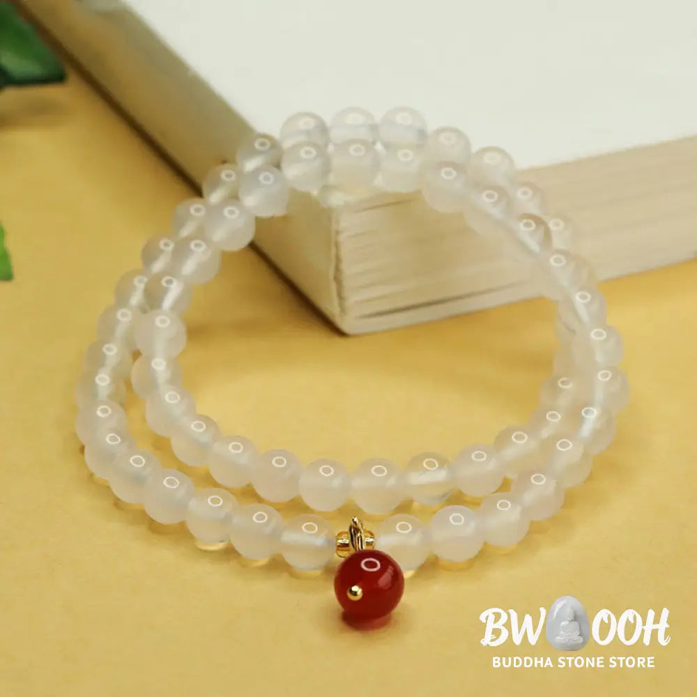 Buddha Stones Natural Chalcedony Red Agate Bead Double Layer Harmony Positive Bracelet - BWOOOH - Chalcedony(Wrist