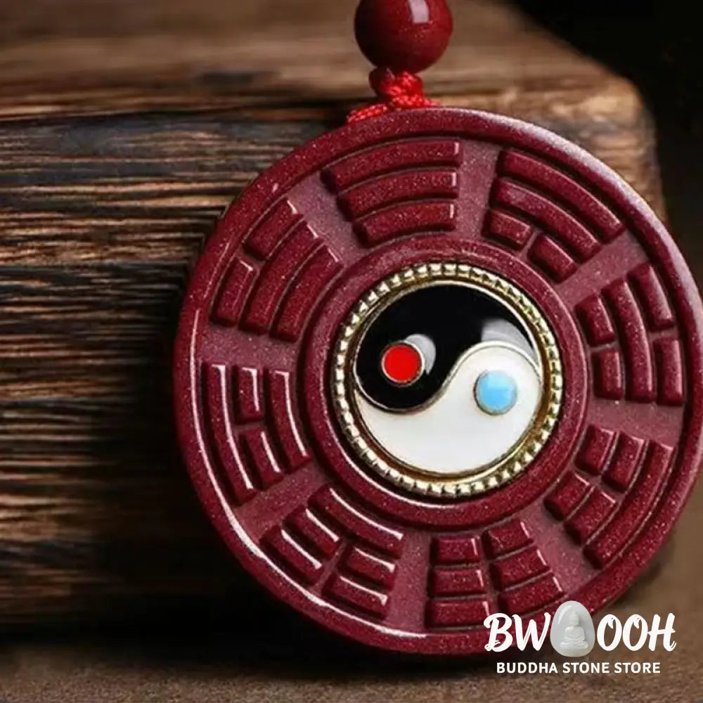 Buddha Stones Natural Cinnabar Bagua Rotatable Yin Yang Keep Away Evil Spirits Necklace Pendant - BWOOOH