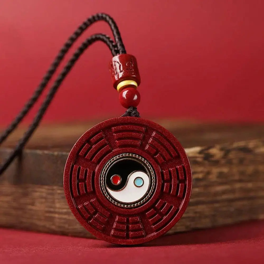 BWOOOH natural cinnabar Bagua rotatable Yin Yang evil spirits protection necklace pendant