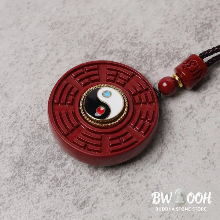 Buddha Stones Natural Cinnabar Bagua Rotatable Yin Yang Keep Away Evil Spirits Necklace Pendant - BWOOOH