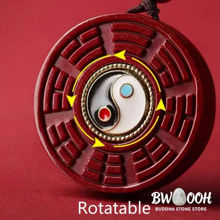 Buddha Stones Natural Cinnabar Bagua Rotatable Yin Yang Keep Away Evil Spirits Necklace Pendant - BWOOOH