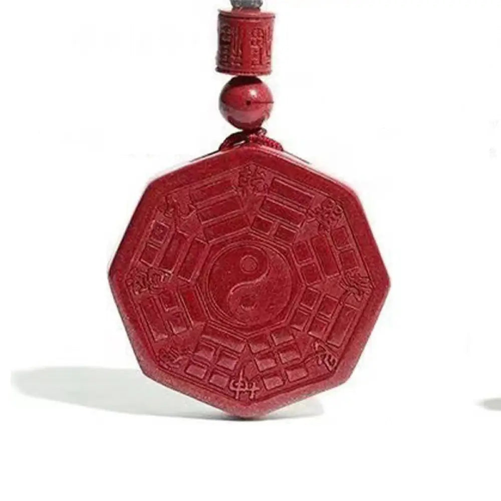 Buddha Stones Natural Cinnabar Bagua Taishang Laojun Fu Character Necklace Pendant for Calmness - BWOOOH - Cinnabar