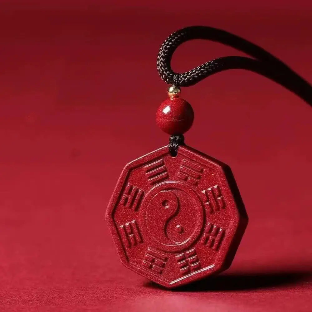 Buddha Stones Natural Cinnabar Bagua Taishang Laojun Fu Character Necklace Pendant for Calmness - BWOOOH - Cinnabar