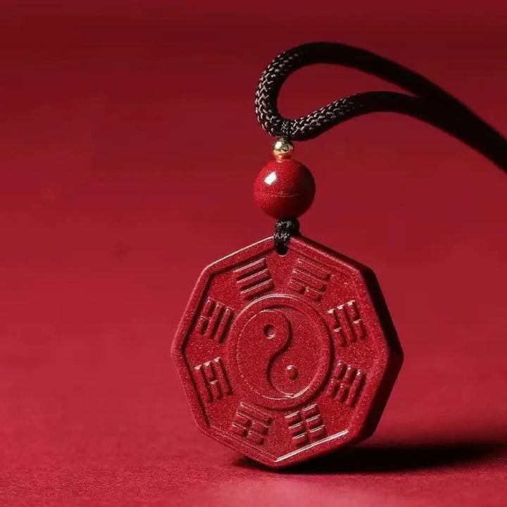 Buddha Stones Natural Cinnabar Bagua Taishang Laojun Fu Character Necklace Pendant for Calmness - BWOOOH - Cinnabar