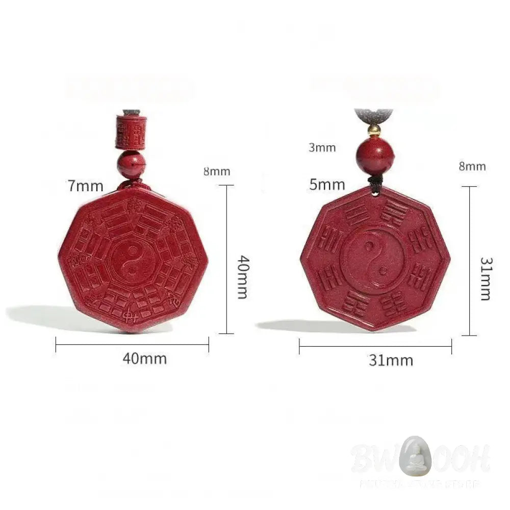 Buddha Stones Natural Cinnabar Bagua Taishang Laojun Fu Character Necklace Pendant for Calmness - BWOOOH - Necklaces &amp;