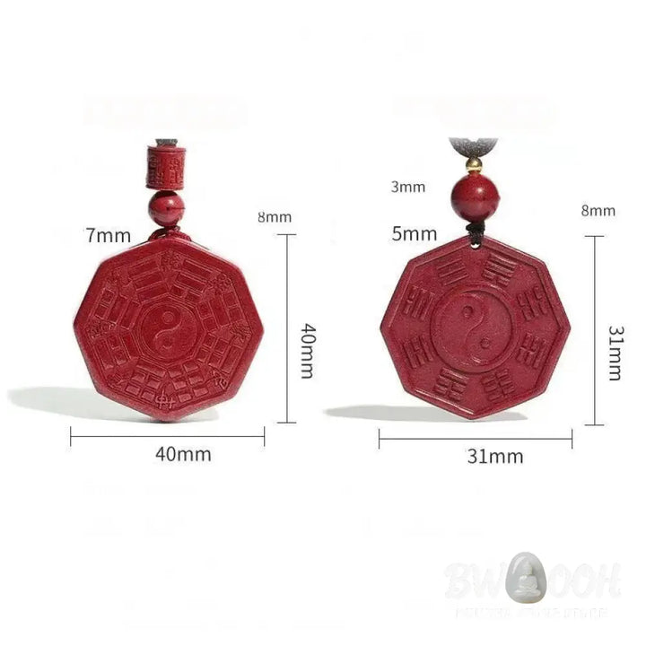 Buddha Stones Natural Cinnabar Bagua Taishang Laojun Fu Character Necklace Pendant for Calmness - BWOOOH - Necklaces &amp;