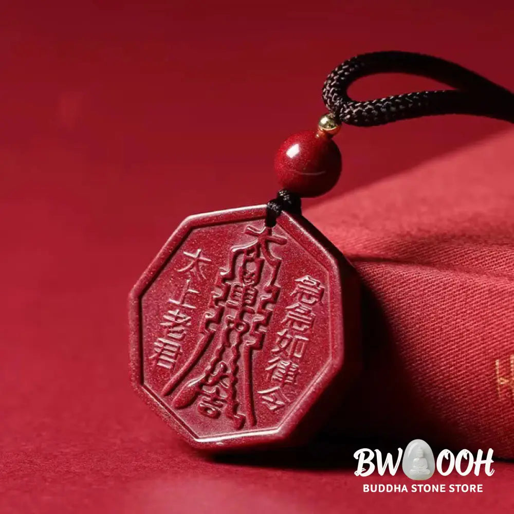 Buddha Stones Natural Cinnabar Bagua Taishang Laojun Fu Character Necklace Pendant for Calmness - BWOOOH - Necklaces &amp;