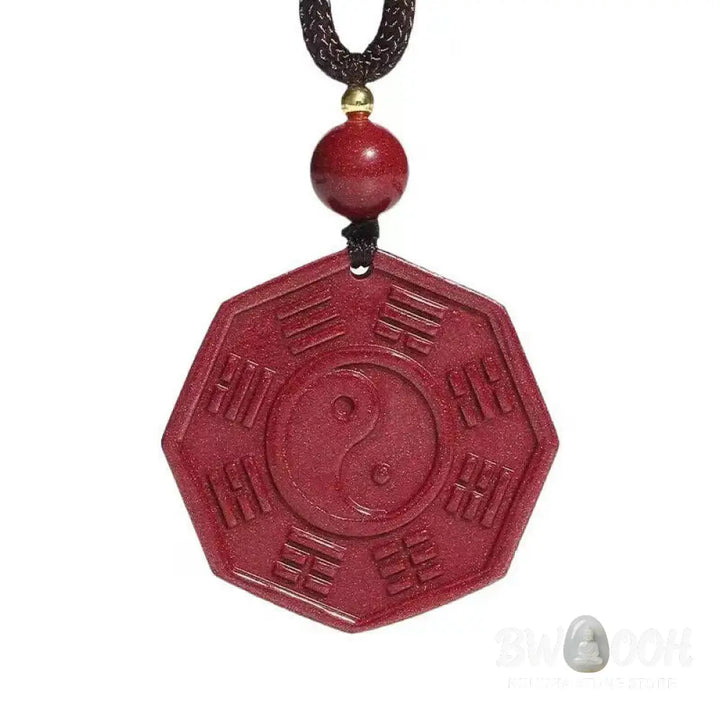 Buddha Stones Natural Cinnabar Bagua Taishang Laojun Fu Character Necklace Pendant for Calmness - BWOOOH - Necklaces &amp;