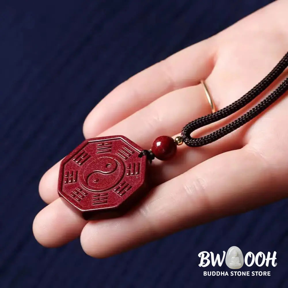 Buddha Stones Natural Cinnabar Bagua Taishang Laojun Fu Character Necklace Pendant for Calmness - BWOOOH - Necklaces &amp;