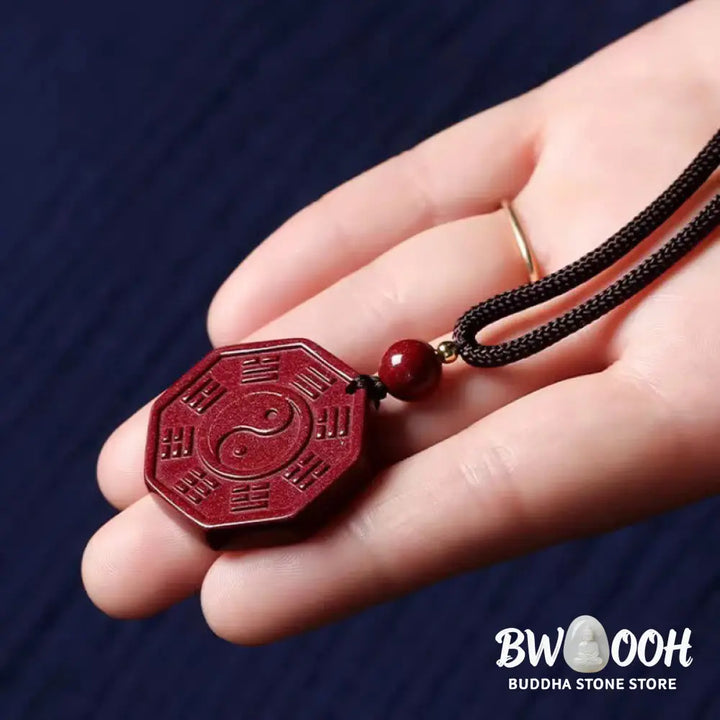 Buddha Stones Natural Cinnabar Bagua Taishang Laojun Fu Character Necklace Pendant for Calmness - BWOOOH - Necklaces &amp;