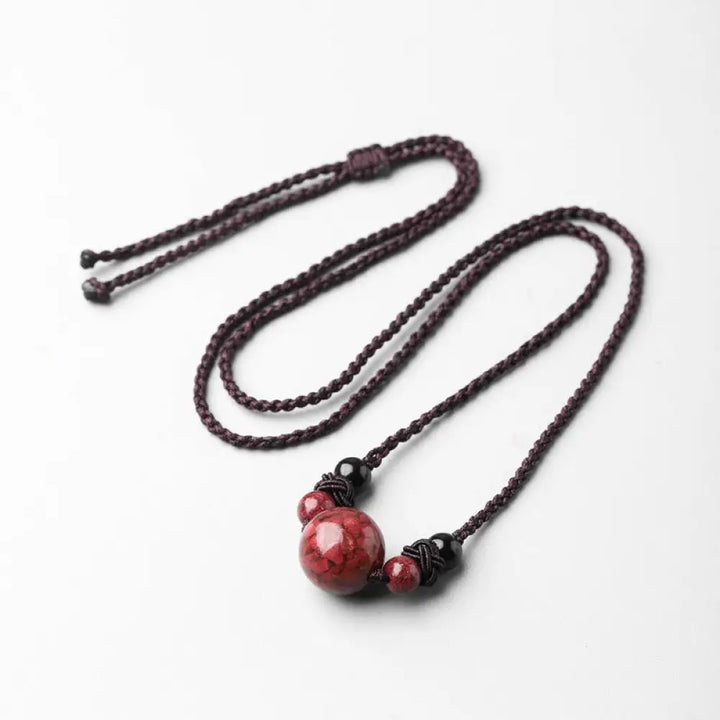 BWOOOH Natural Cinnabar Stones Bead Blessing Necklace Pendant