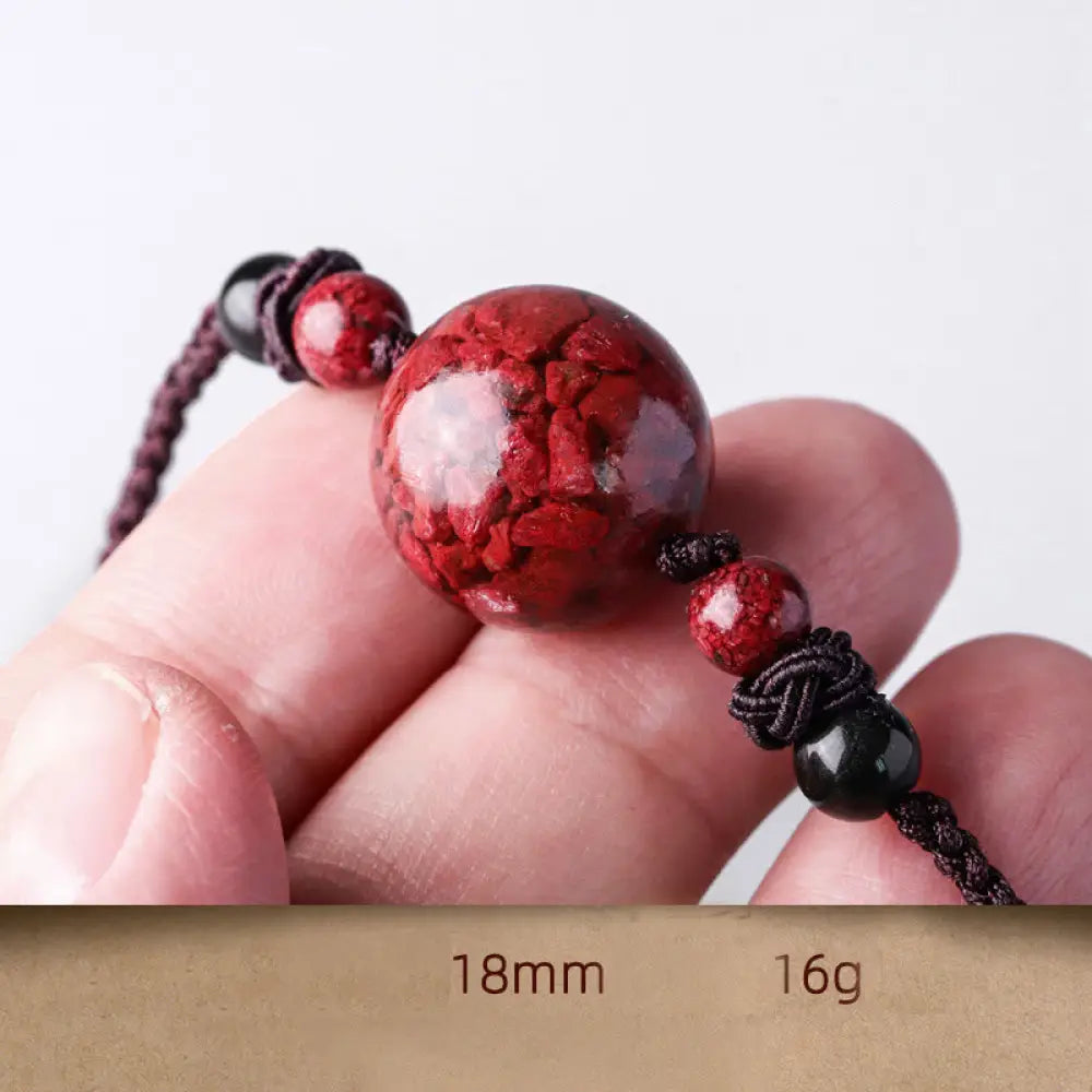 Buddha Stones Natural Cinnabar Stones Bead Blessing Necklace Pendant - BWOOOH - 18mm - Necklaces &amp; Pendants