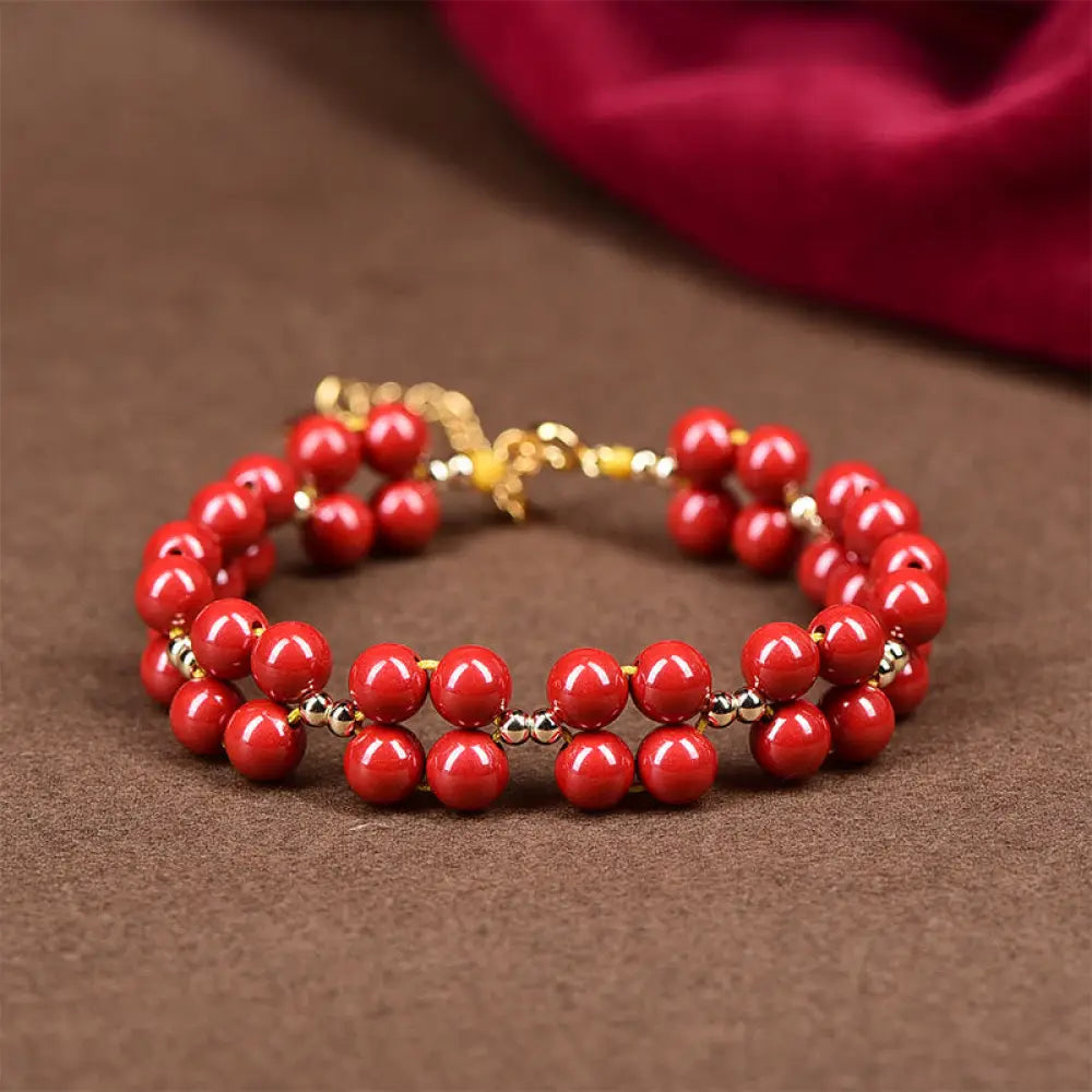 Buddha Stones Natural Cinnabar Beaded Blessing Bracelet - BWOOOH - Red Cinnabar - Bracelet