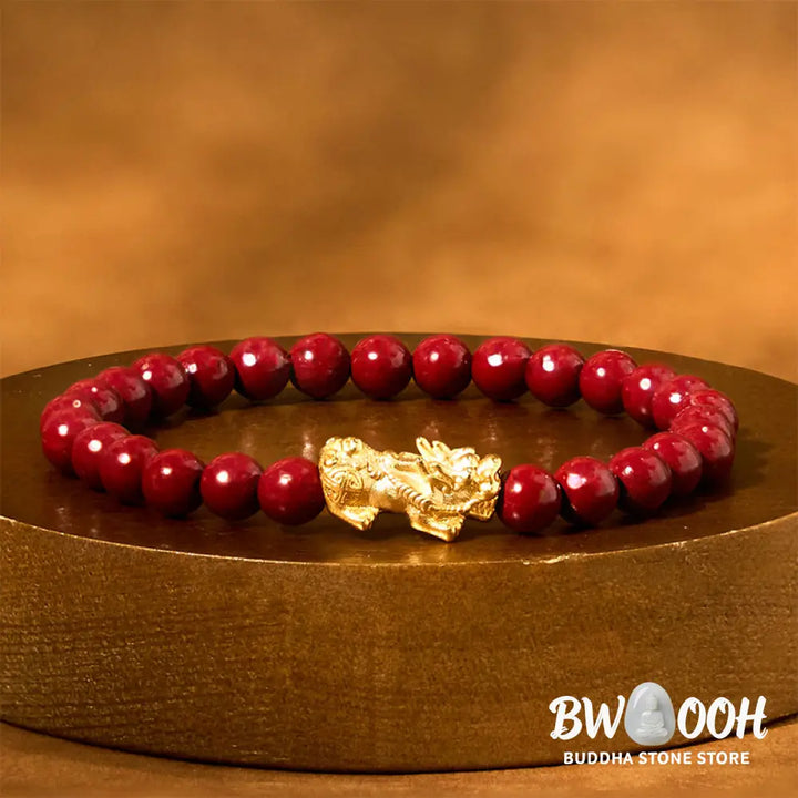 Buddha Stones Natural Cinnabar Beads Pixiu Blessing Bracelet - BWOOOH - Cinnabar (Wrist Circumference: 15-16cm)