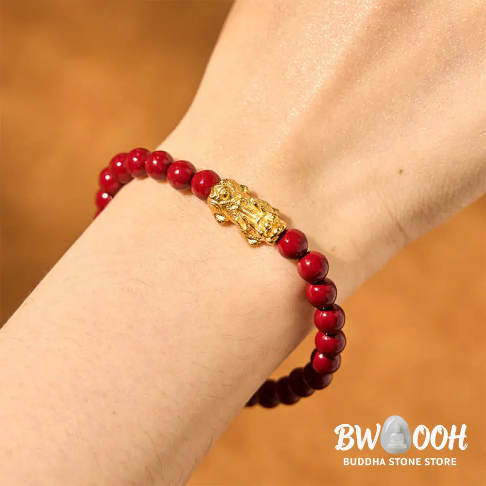 Buddha Stones Natural Cinnabar Beads Pixiu Blessing Bracelet - BWOOOH - Cinnabar (Wrist Circumference: 15-16cm)