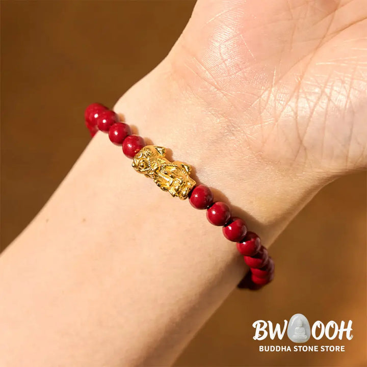 Buddha Stones Natural Cinnabar Beads Pixiu Blessing Bracelet - BWOOOH - Cinnabar (Wrist Circumference: 15-16cm)