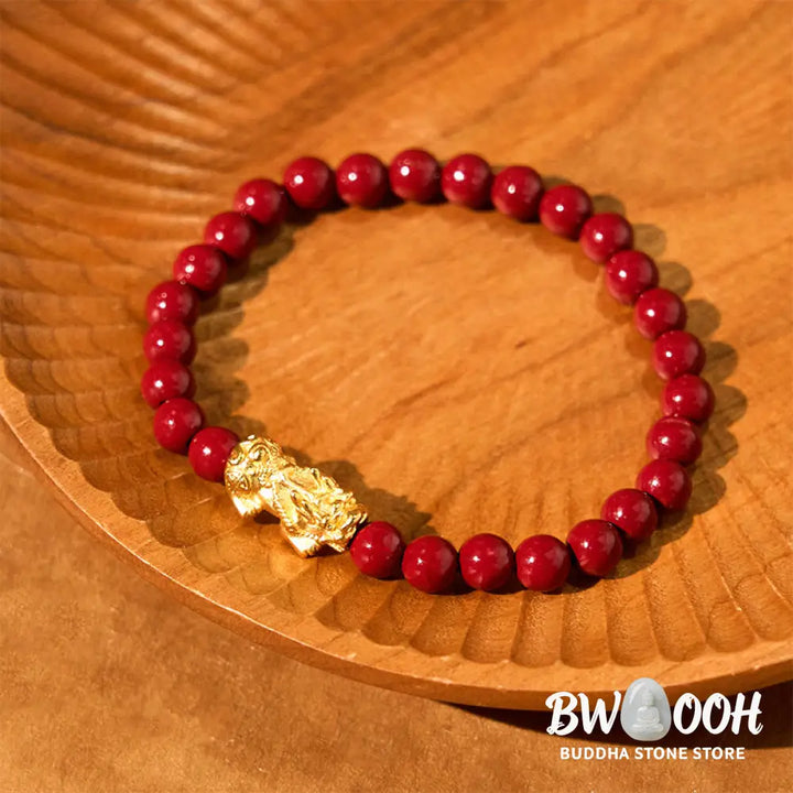 Buddha Stones Natural Cinnabar Beads Pixiu Blessing Bracelet - BWOOOH - Cinnabar (Wrist Circumference: 15-16cm)