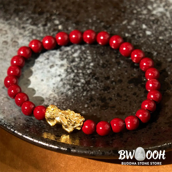 Buddha Stones Natural Cinnabar Beads Pixiu Blessing Bracelet - BWOOOH - Cinnabar (Wrist Circumference: 15-16cm)