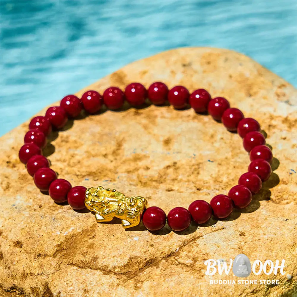 Buddha Stones Natural Cinnabar Beads Pixiu Blessing Bracelet - BWOOOH - Cinnabar (Wrist Circumference: 15-16cm)